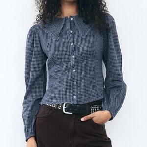 Zara Blue Gingham Blouse